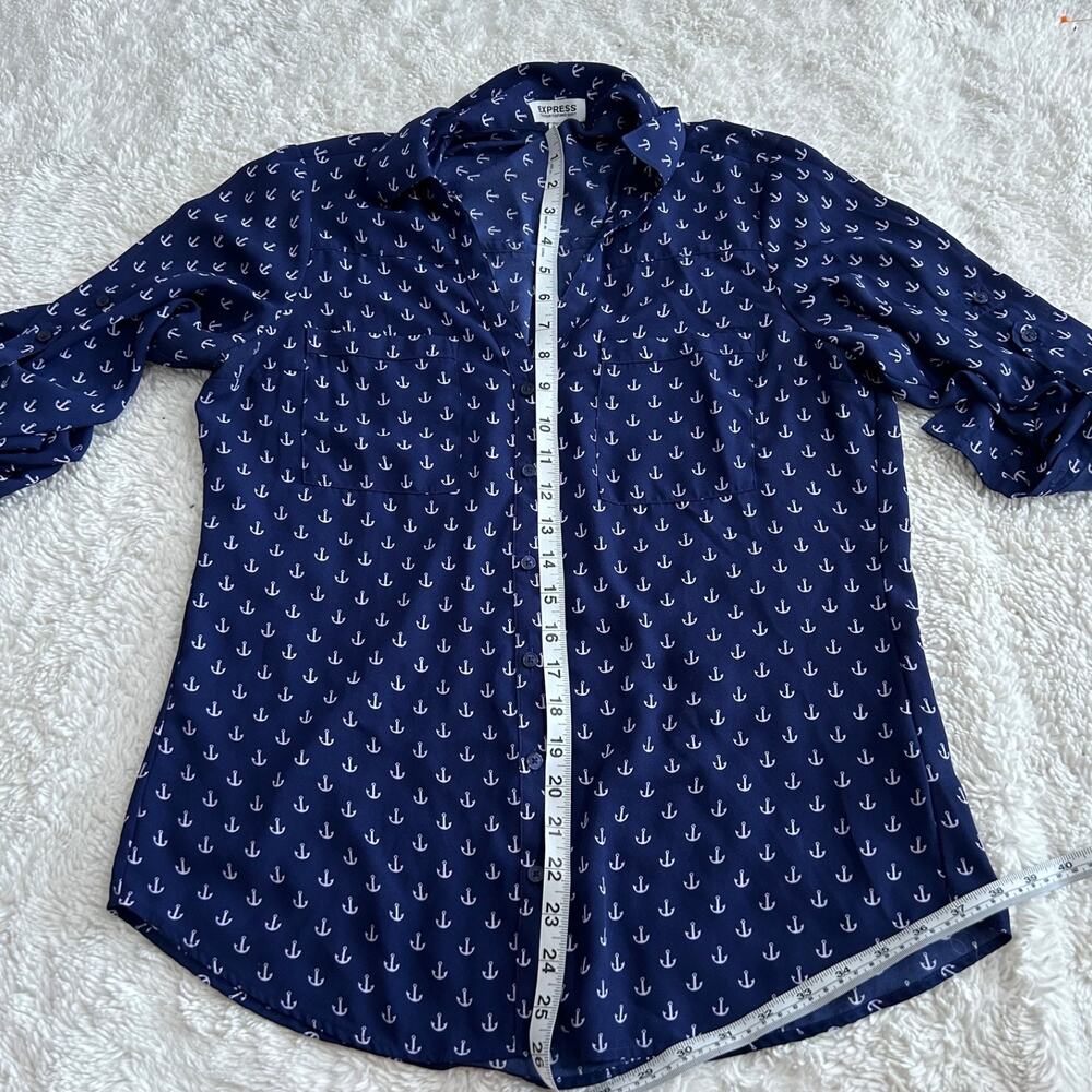 Express Women's Portofino Top Blue Anchor M Business Teacher Work Office Attire - Picture 5 of 7